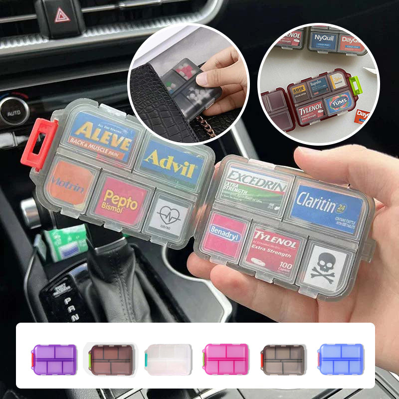 Compact Travel Pill Organiser with 10 Compartments and Labels