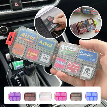 Compact Travel Pill Organiser with 10 Compartments and Labels