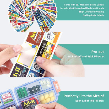 Compact Travel Pill Organiser with 10 Compartments and Labels