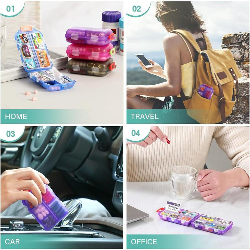 Compact Travel Pill Organiser with 10 Compartments and Labels