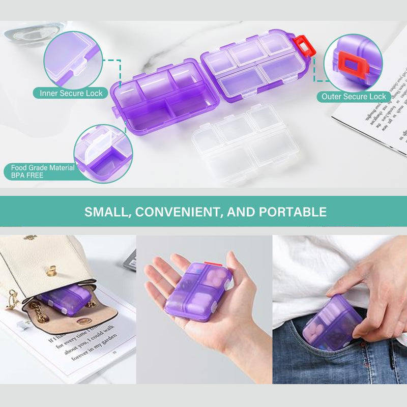 Compact Travel Pill Organiser with 10 Compartments and Labels