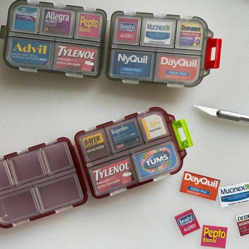 Compact Travel Pill Organiser with 10 Compartments and Labels