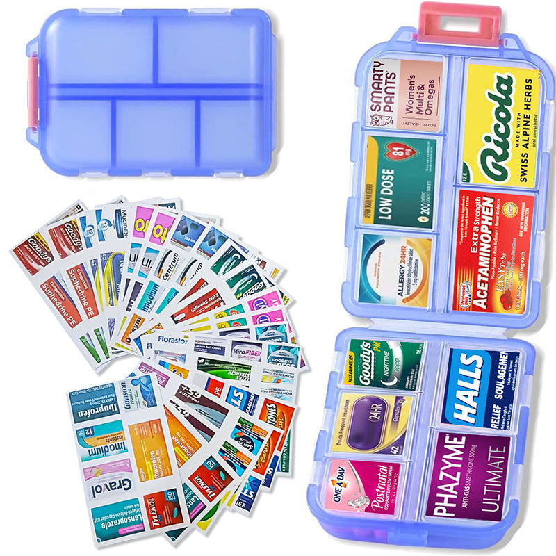 Compact Travel Pill Organiser with 10 Compartments and Labels