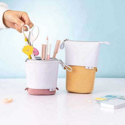 Convertible Pop-Up Pencil Case with Desk Stand and Corduroy Design