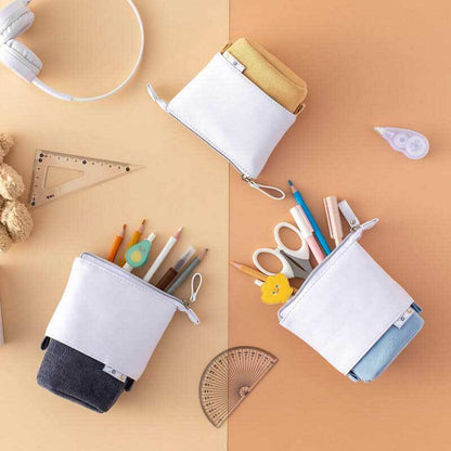 Convertible Pop-Up Pencil Case with Desk Stand and Corduroy Design