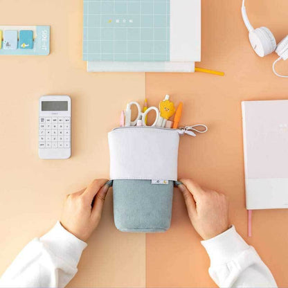 Convertible Pop-Up Pencil Case with Desk Stand and Corduroy Design