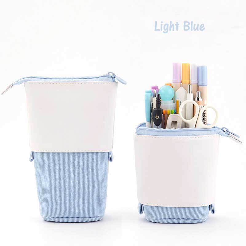 Convertible Pop-Up Pencil Case with Desk Stand and Corduroy Design