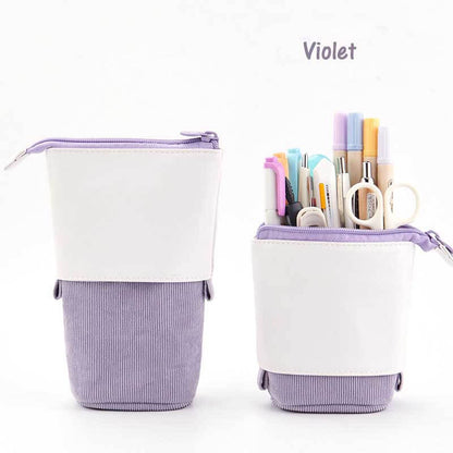 Convertible Pop-Up Pencil Case with Desk Stand and Corduroy Design