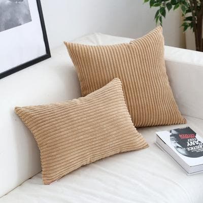 Corduroy Cushion Cover with Soft Ribbed Texture and Invisible Zip