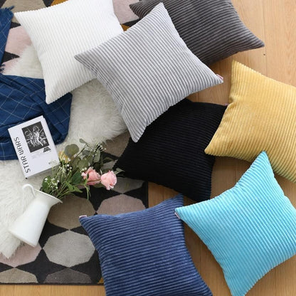 Corduroy Cushion Cover with Soft Ribbed Texture and Invisible Zip