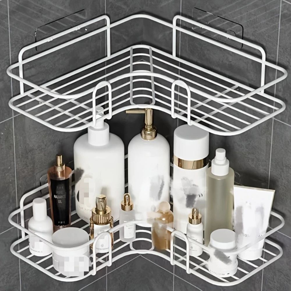 Corner Bathroom Shelf with Adhesive Mount, Open Metal Storage Rack