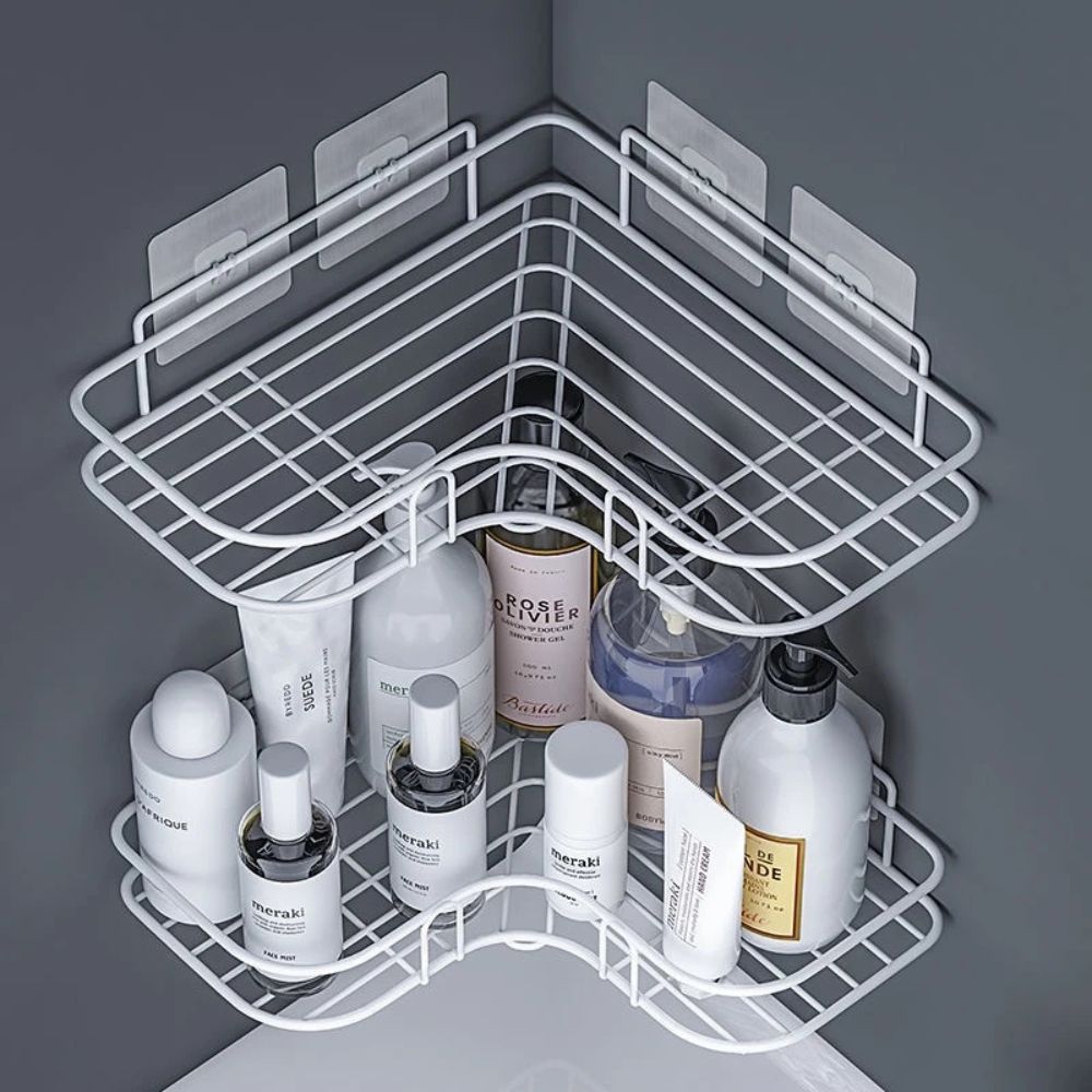 Corner Bathroom Shelf with Adhesive Mount, Open Metal Storage Rack
