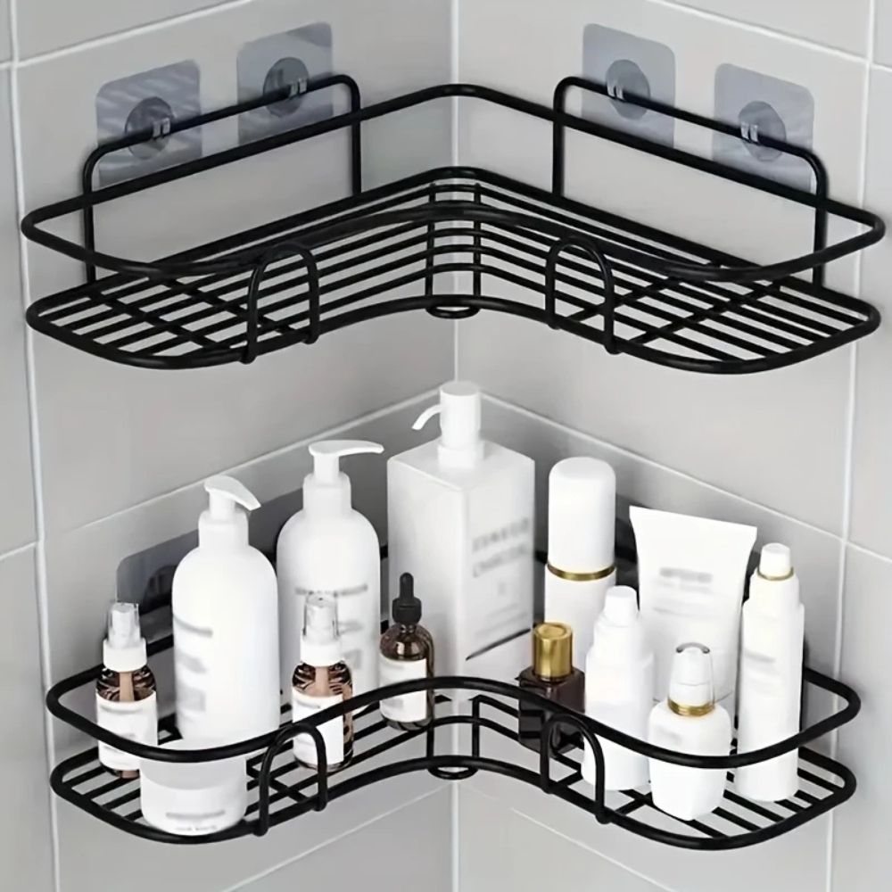 Corner Bathroom Shelf with Adhesive Mount, Open Metal Storage Rack