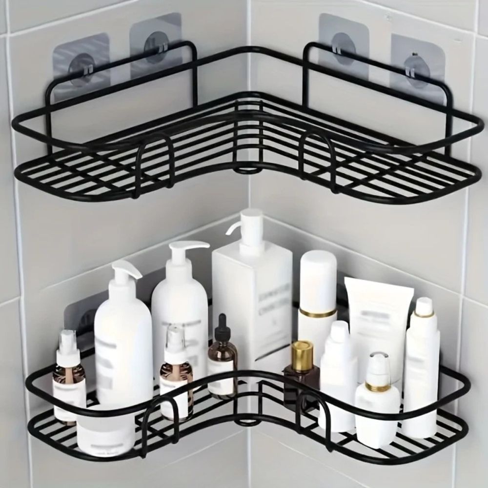 Corner Bathroom Shelf with Adhesive Mount, Open Metal Storage Rack