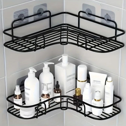 Corner Bathroom Shelf with Adhesive Mount, Open Metal Storage Rack