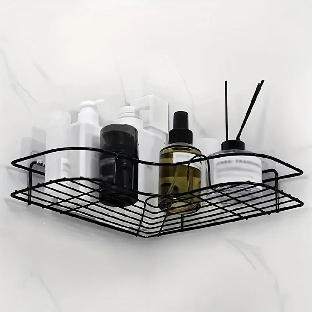Corner Bathroom Shelf with Adhesive Mount, Open Metal Storage Rack