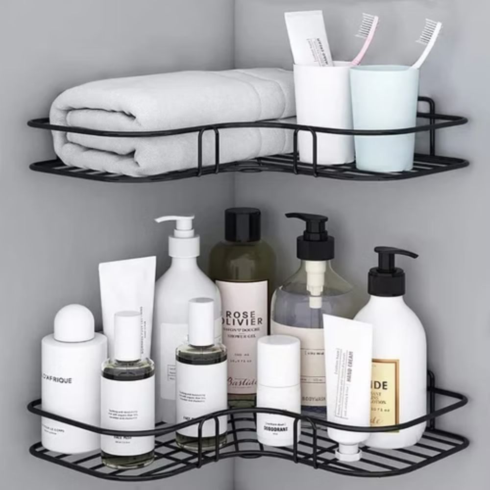 Corner Bathroom Shelf with Adhesive Mount, Open Metal Storage Rack