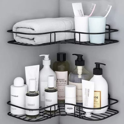 Corner Bathroom Shelf with Adhesive Mount, Open Metal Storage Rack