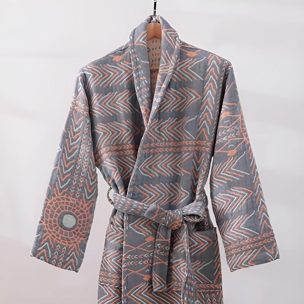 Cotton Blend Unisex Bathrobe with Belt and Two Front Pockets