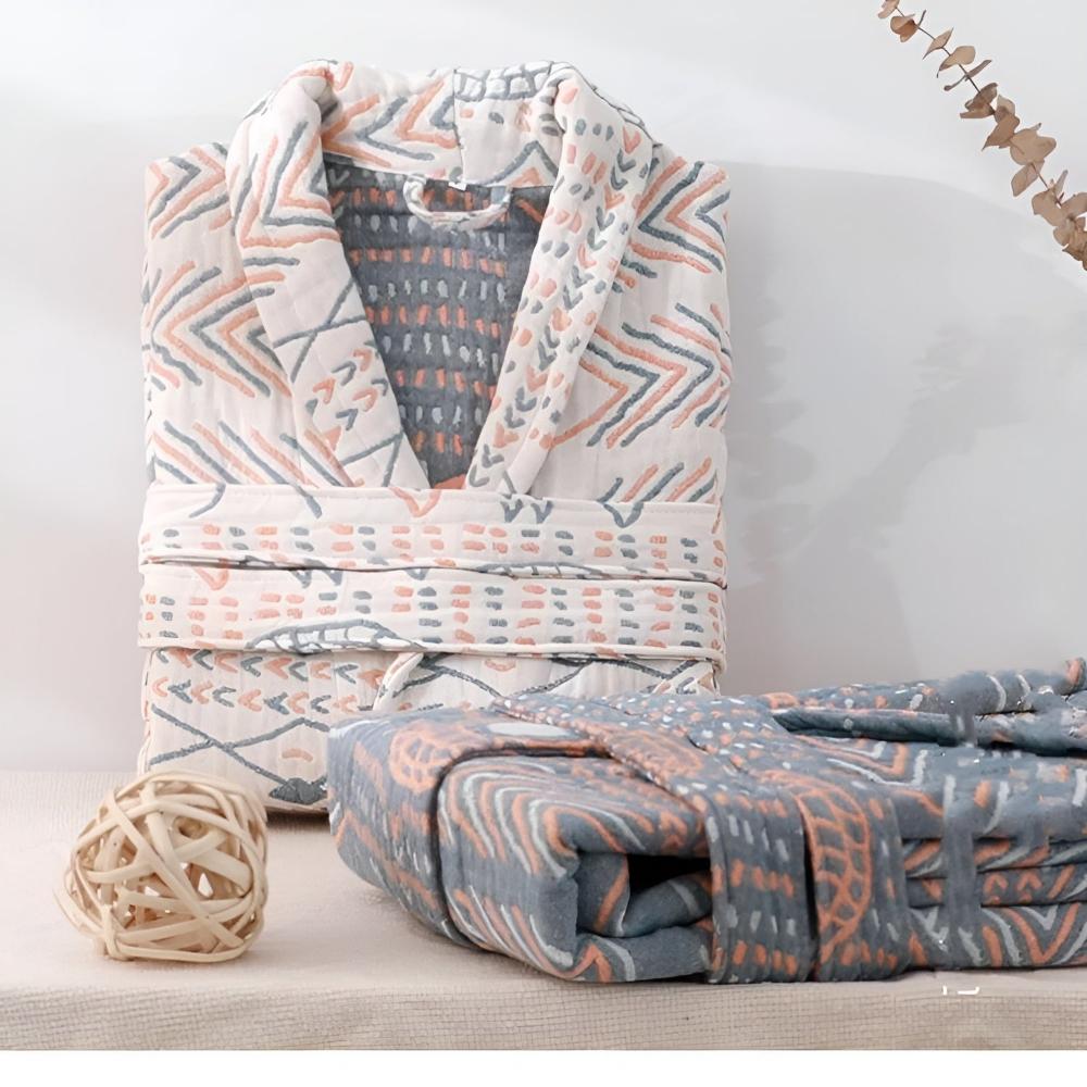 Cotton Blend Unisex Bathrobe with Belt and Two Front Pockets