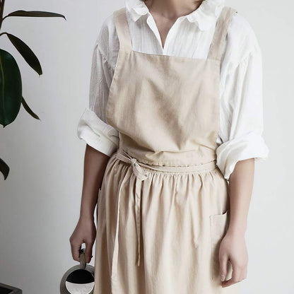 Cotton Cross-Back Kitchen Apron with Two Deep Front Pockets