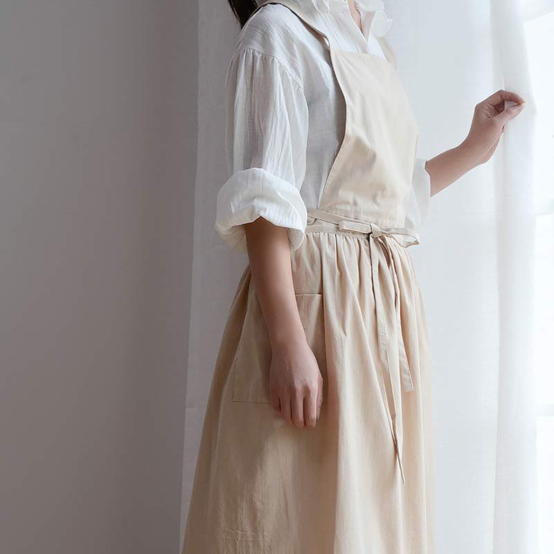 Cotton Cross-Back Kitchen Apron with Two Deep Front Pockets