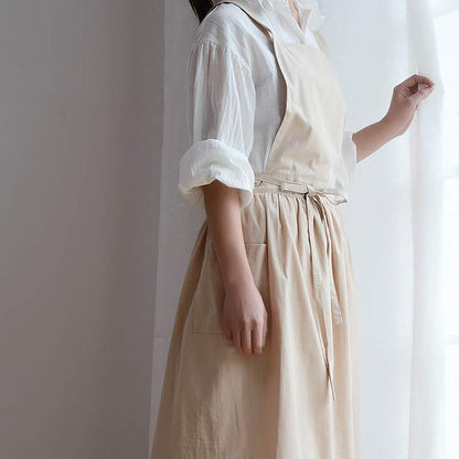 Cotton Cross-Back Kitchen Apron with Two Deep Front Pockets