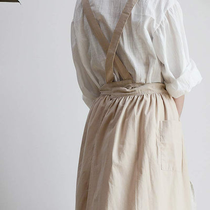 Cotton Cross-Back Kitchen Apron with Two Deep Front Pockets