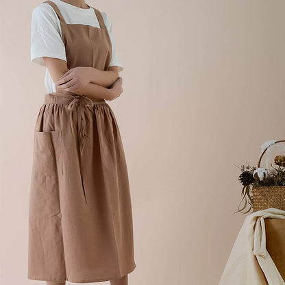 Cotton Cross-Back Kitchen Apron with Two Deep Front Pockets