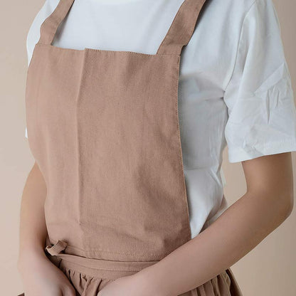 Cotton Cross-Back Kitchen Apron with Two Deep Front Pockets