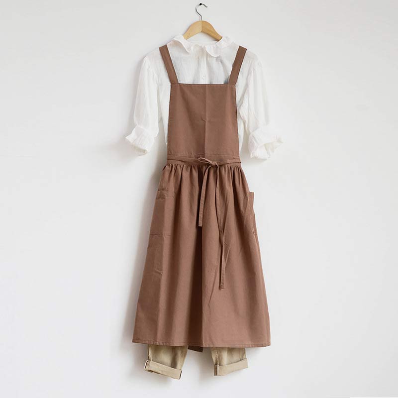 Cotton Cross-Back Kitchen Apron with Two Deep Front Pockets