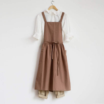 Cotton Cross-Back Kitchen Apron with Two Deep Front Pockets