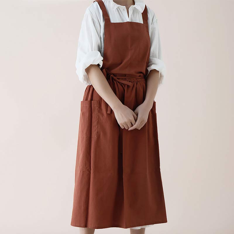 Cotton Cross-Back Kitchen Apron with Two Deep Front Pockets
