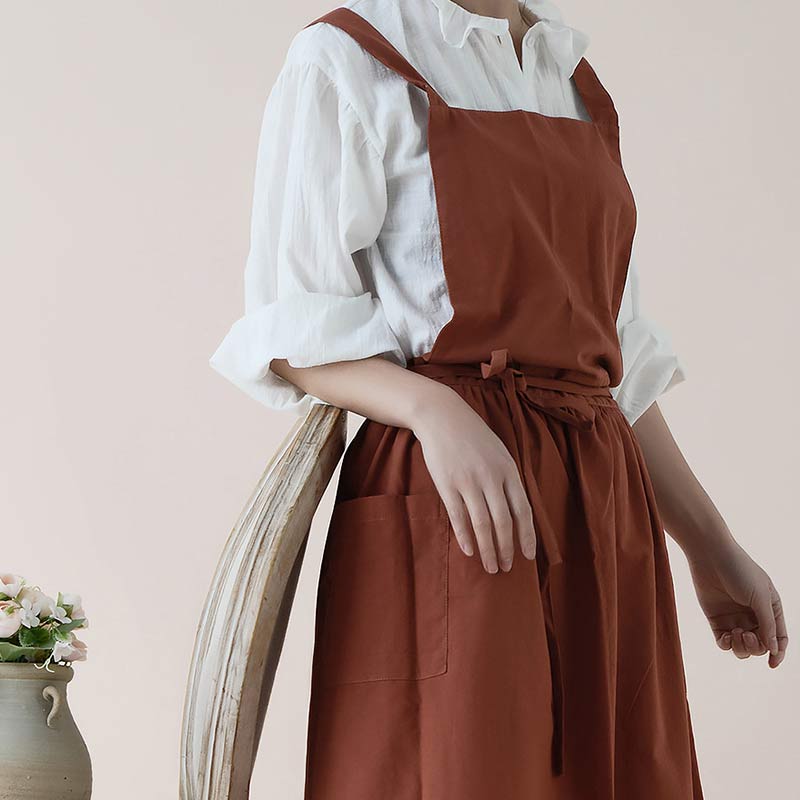 Cotton Cross-Back Kitchen Apron with Two Deep Front Pockets