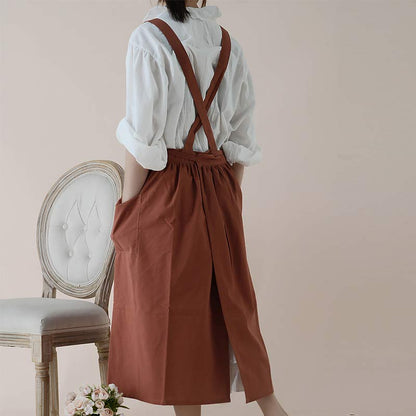 Cotton Cross-Back Kitchen Apron with Two Deep Front Pockets