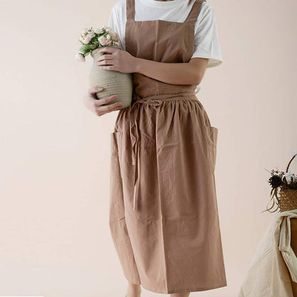 Cotton Cross-Back Kitchen Apron with Two Deep Front Pockets