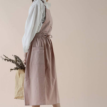 Cotton Cross-Back Kitchen Apron with Two Deep Front Pockets