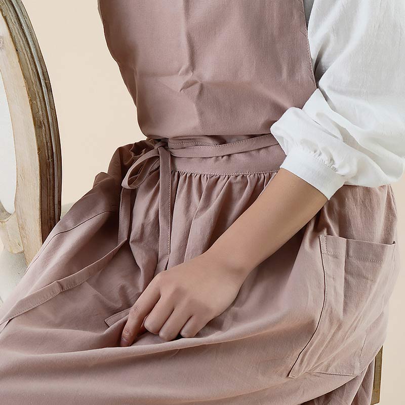 Cotton Cross-Back Kitchen Apron with Two Deep Front Pockets