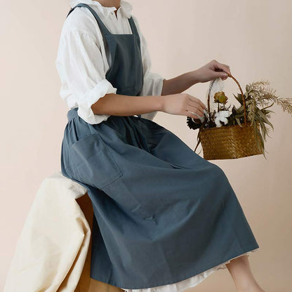 Cotton Cross-Back Kitchen Apron with Two Deep Front Pockets