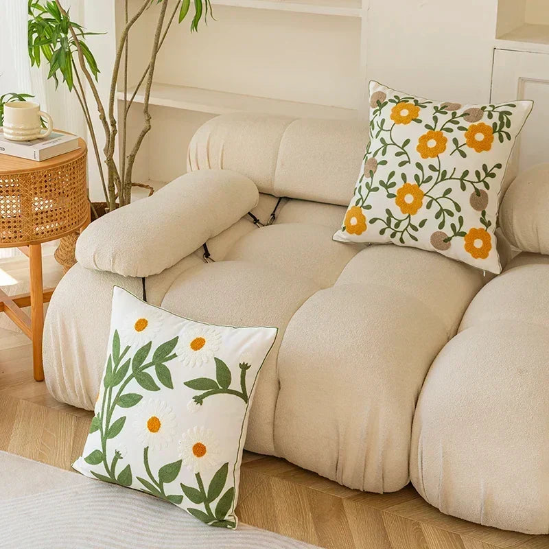 Cotton Cushion Cover with Embroidered Floral Details