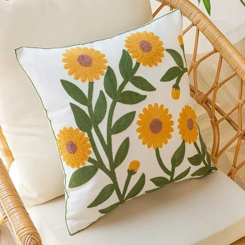 Cotton Cushion Cover with Embroidered Floral Details