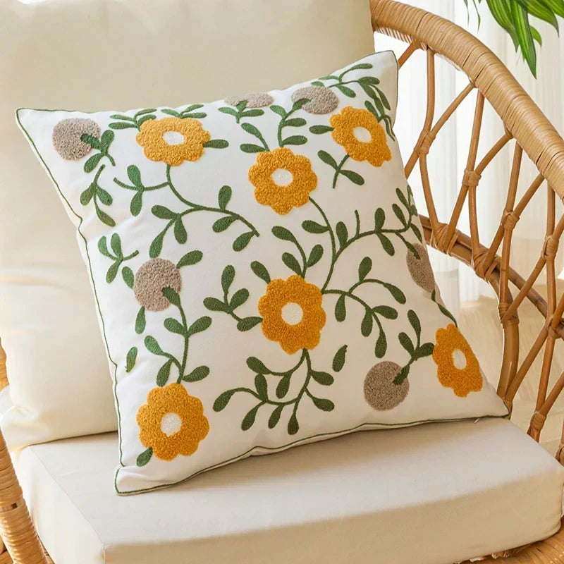 Cotton Cushion Cover with Embroidered Floral Details