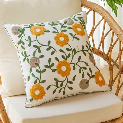 Cotton Cushion Cover with Embroidered Floral Details