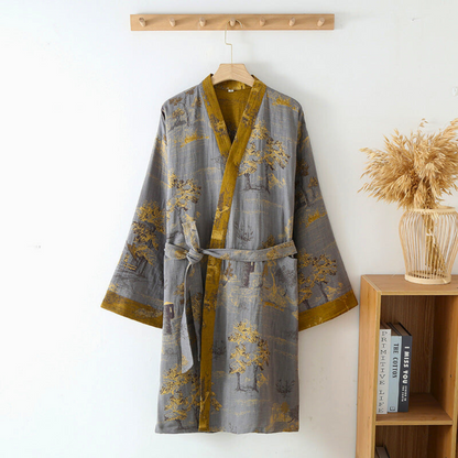Cotton Kimono Bathrobe – Lightweight Breathable Robe with Relaxed Fit and Timeless Style