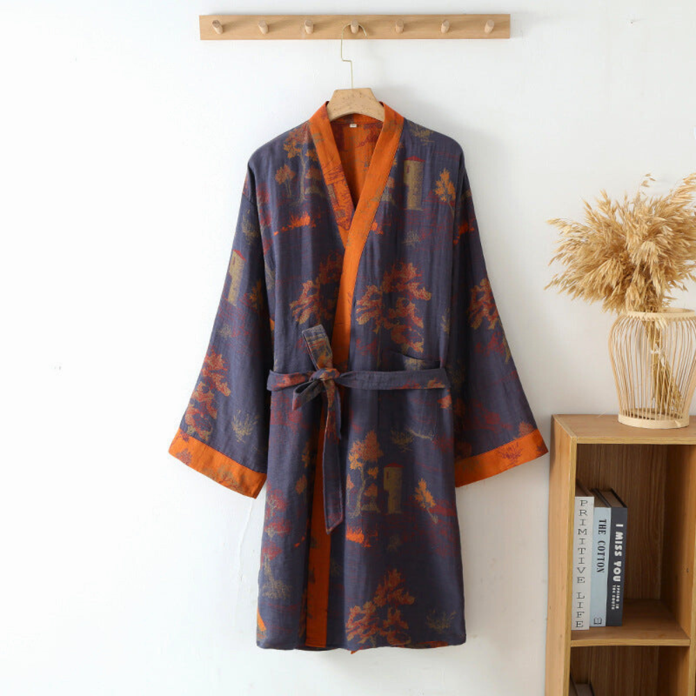 Cotton Kimono Bathrobe – Lightweight Breathable Robe with Relaxed Fit and Timeless Style