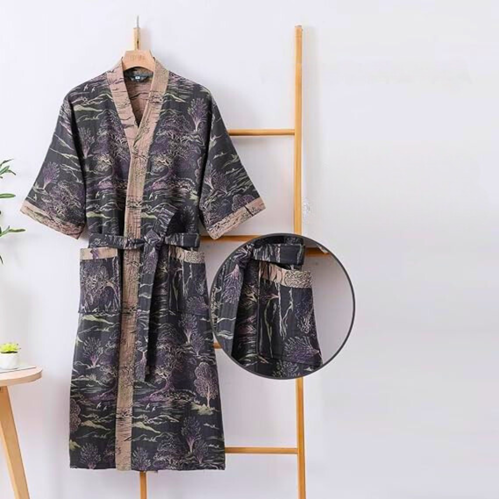 Cotton Kimono Robe – Lightweight Double Gauze Bathrobe with Relaxed Fit and Breathable Fabric
