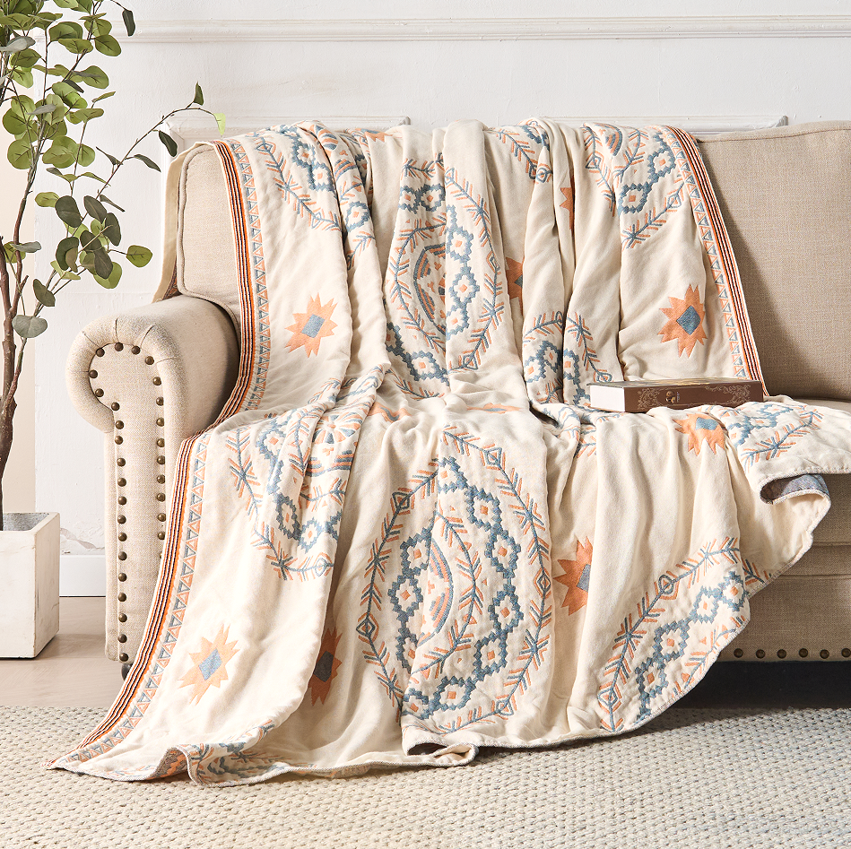 Cotton Mandala Throw Blanket – Boho Style Decorative Blanket for Sofas and Beds