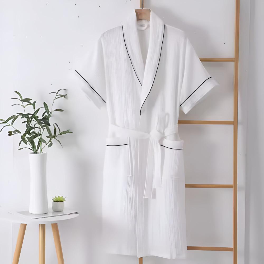 Cotton Short Sleeve Robe with Lightweight Breathable Double Gauze Fabric