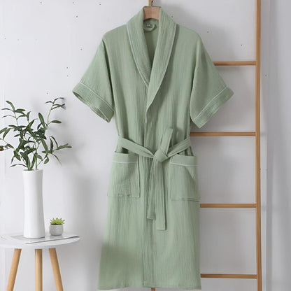 Cotton Short Sleeve Robe with Lightweight Breathable Double Gauze Fabric