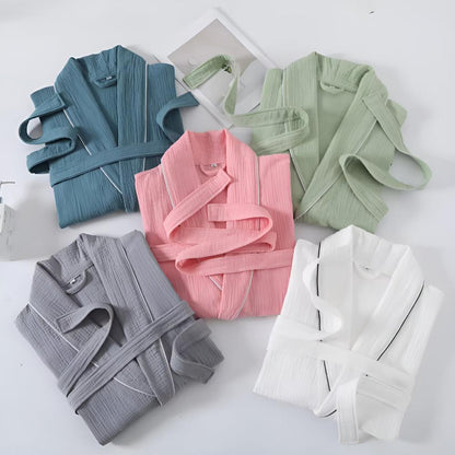 Cotton Short Sleeve Robe with Lightweight Breathable Double Gauze Fabric